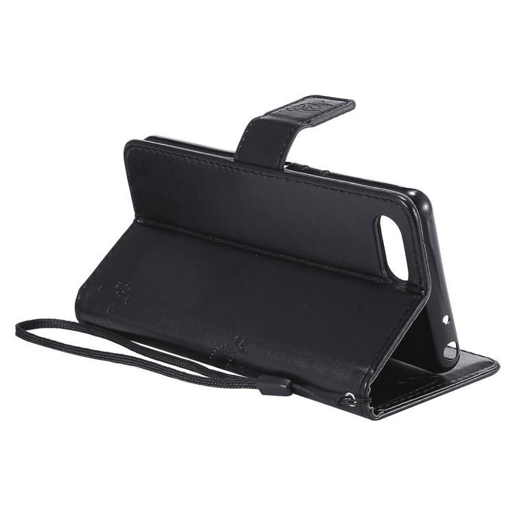 Imprint Cat and Tree Wallet Stand PU Leather Case for Sony Xperia XZ4 Compact - Black-7
