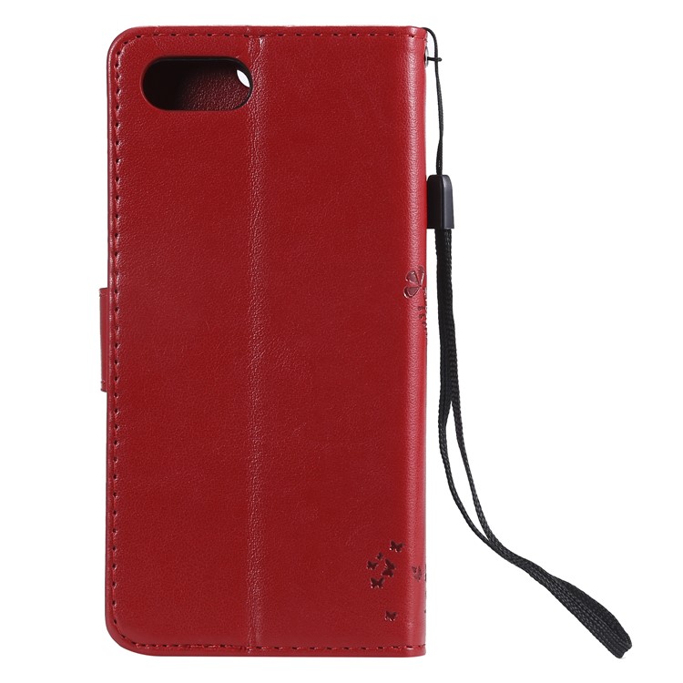 Imprint Cat and Tree Wallet Stand PU Leather Case for Sony Xperia XZ4 Compact - Red-3