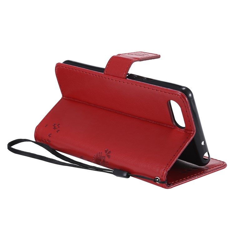 Imprint Cat and Tree Wallet Stand PU Leather Case for Sony Xperia XZ4 Compact - Red-7