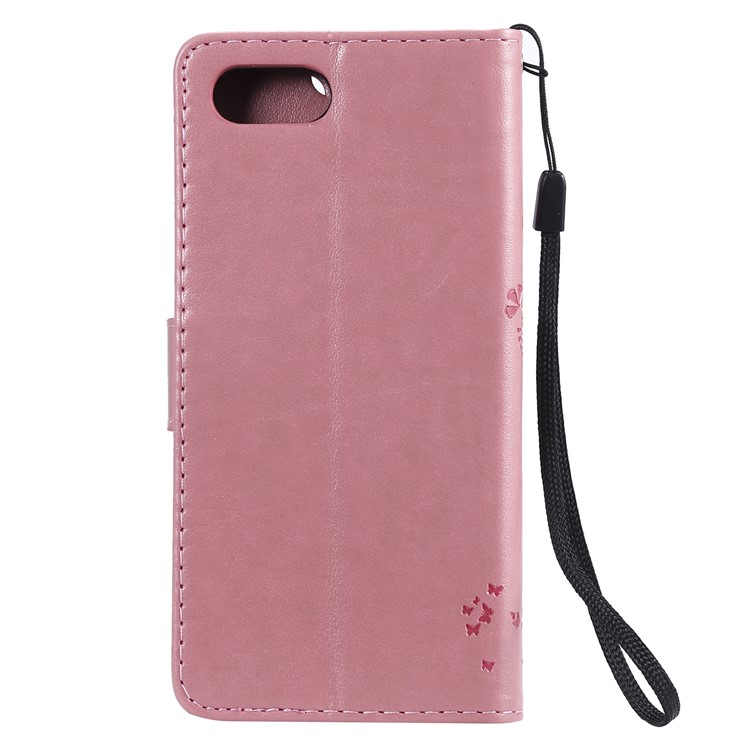 Imprint Cat and Tree Wallet Stand PU Leather Case for Sony Xperia XZ4 Compact - Pink-3