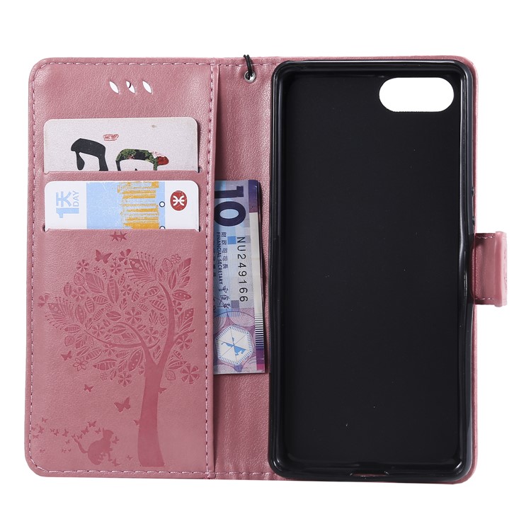 Imprint Cat and Tree Wallet Stand PU Leather Case for Sony Xperia XZ4 Compact - Pink-4