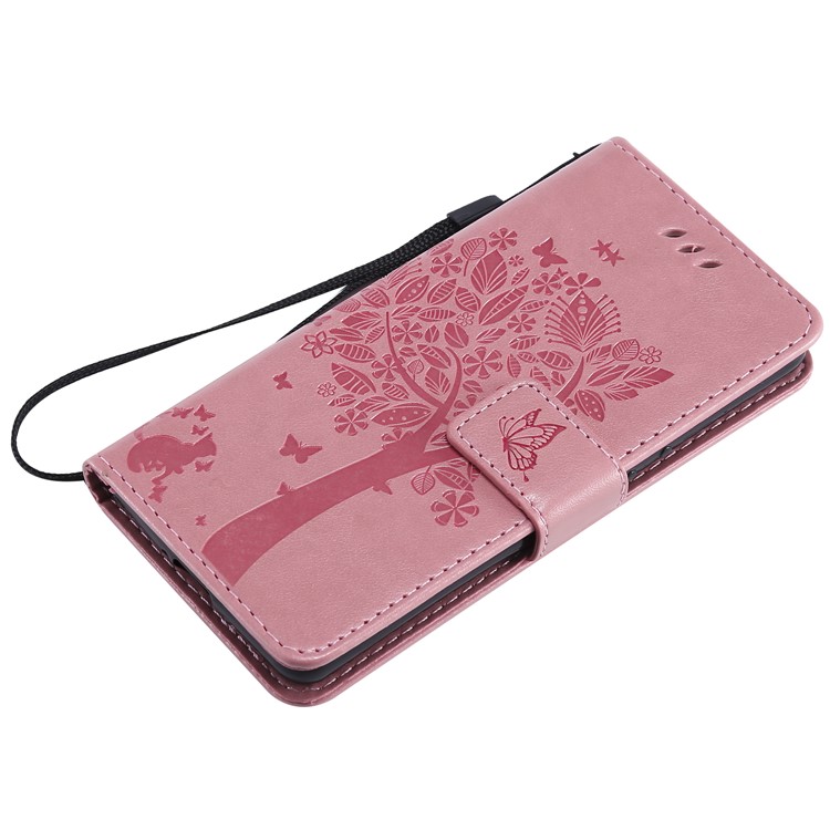 Imprint Cat and Tree Wallet Stand PU Leather Case for Sony Xperia XZ4 Compact - Pink-5