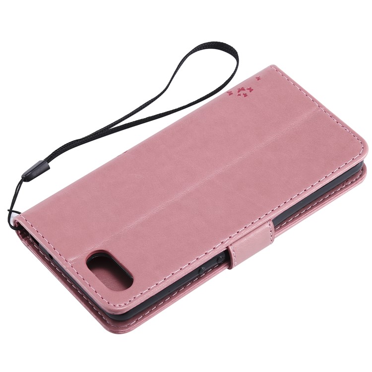 Imprint Cat and Tree Wallet Stand PU Leather Case for Sony Xperia XZ4 Compact - Pink-6