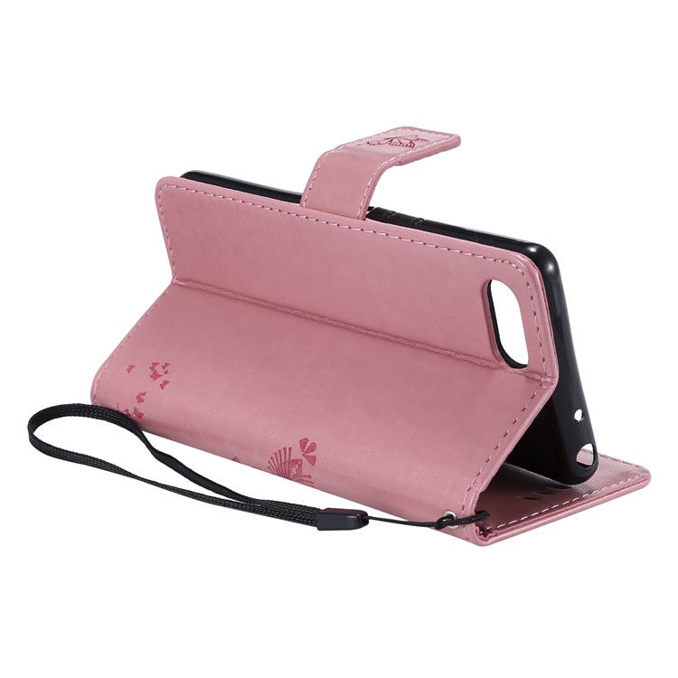 Imprint Cat and Tree Wallet Stand PU Leather Case for Sony Xperia XZ4 Compact - Pink-7