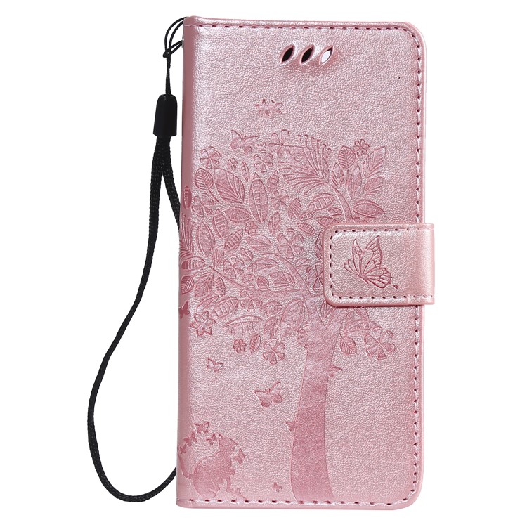 Imprint Cat and Tree Wallet Stand PU Leather Case for Sony Xperia XZ4 Compact - Rose Gold-2