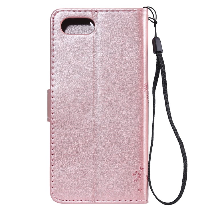 Imprint Cat and Tree Wallet Stand PU Leather Case for Sony Xperia XZ4 Compact - Rose Gold-3