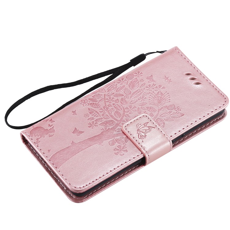 Imprint Cat and Tree Wallet Stand PU Leather Case for Sony Xperia XZ4 Compact - Rose Gold-5