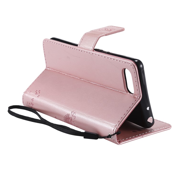 Imprint Cat and Tree Wallet Stand PU Leather Case for Sony Xperia XZ4 Compact - Rose Gold-7