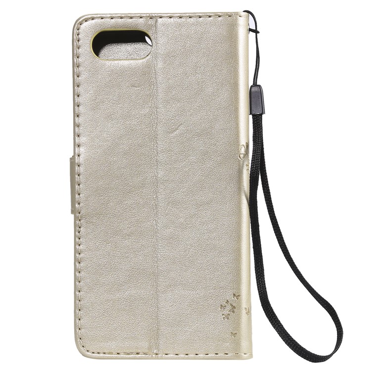 Imprint Cat and Tree Wallet Stand PU Leather Case for Sony Xperia Ace - Gold-3