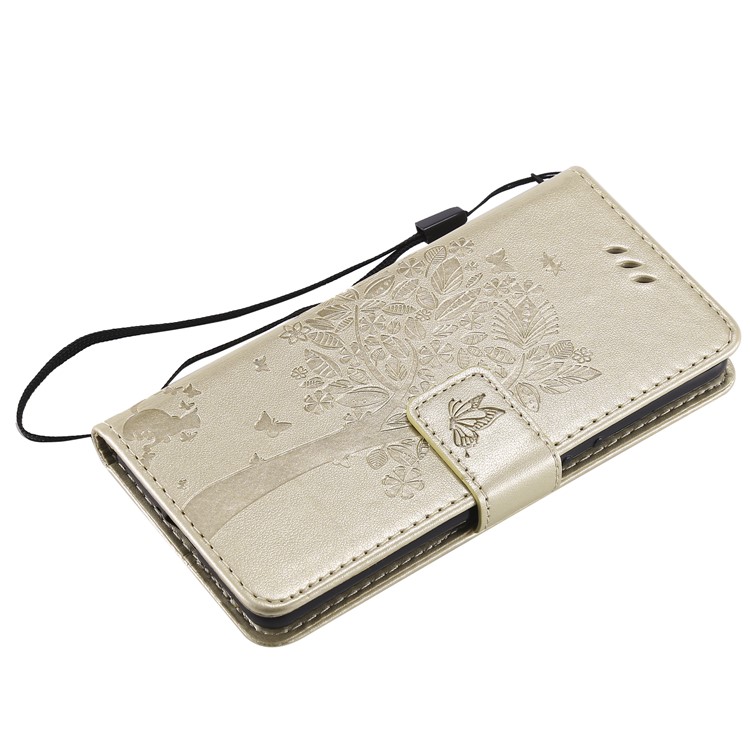 Imprint Cat and Tree Wallet Stand PU Leather Case for Sony Xperia Ace - Gold-5