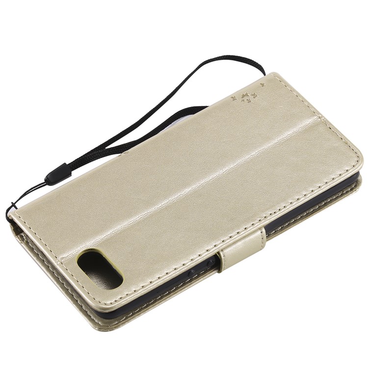 Imprint Cat and Tree Wallet Stand PU Leather Case for Sony Xperia Ace - Gold-6