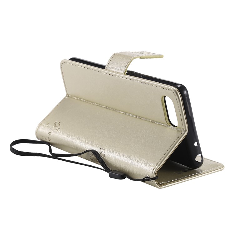 Imprint Cat and Tree Wallet Stand PU Leather Case for Sony Xperia Ace - Gold-7