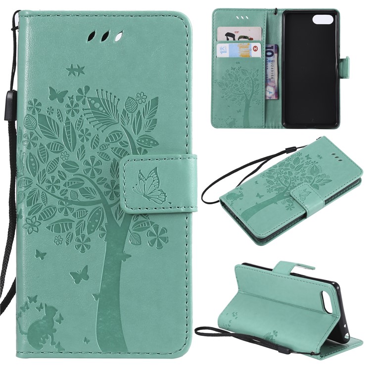 Imprint Cat and Tree Wallet Stand PU Leather Case for Sony Xperia XZ4 Compact - Cyan-1