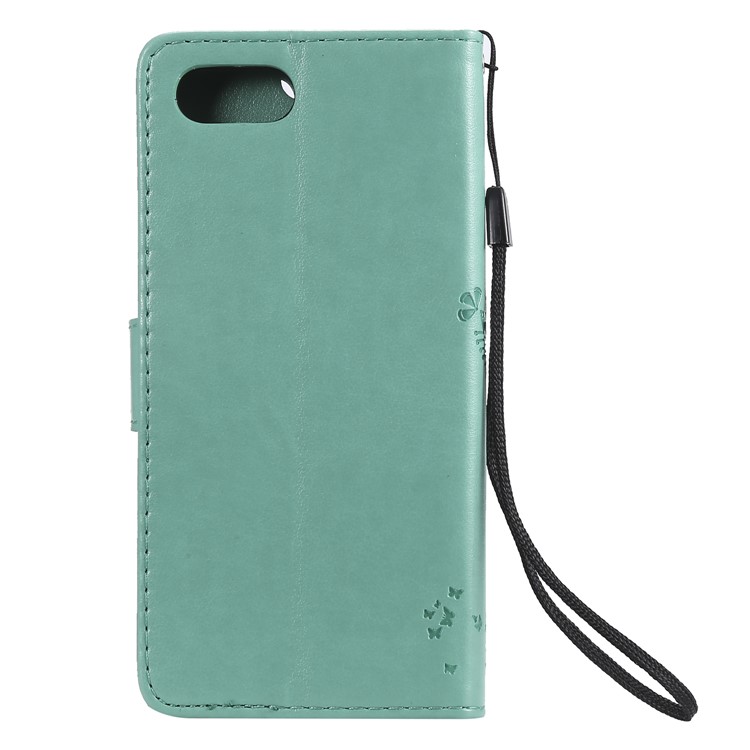Imprint Cat and Tree Wallet Stand PU Leather Case for Sony Xperia XZ4 Compact - Cyan-3