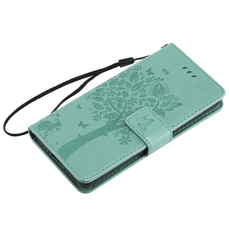 Imprint Cat and Tree Wallet Stand PU Leather Case for Sony Xperia XZ4 Compact - Cyan-5