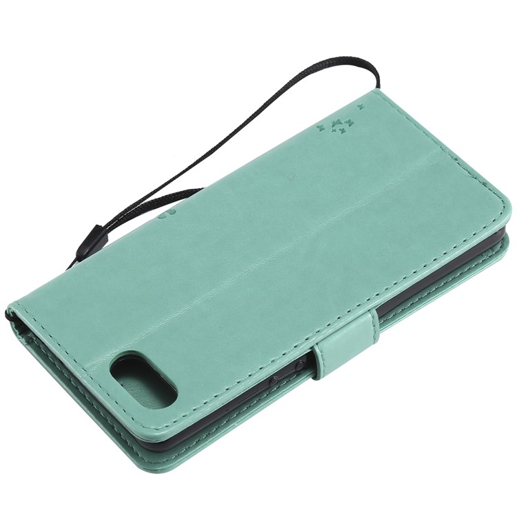 Imprint Cat and Tree Wallet Stand PU Leather Case for Sony Xperia XZ4 Compact - Cyan-6