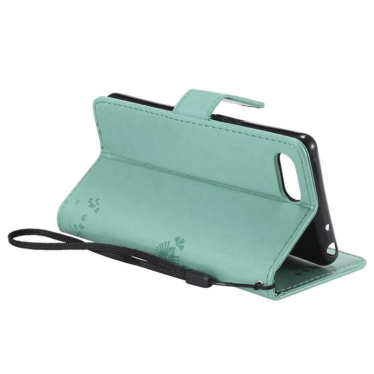 Imprint Cat and Tree Wallet Stand PU Leather Case for Sony Xperia XZ4 Compact - Cyan-7