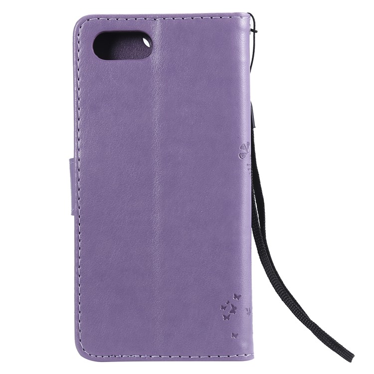 Imprint Cat and Tree Wallet Stand PU Leather Case for Sony Xperia XZ4 Compact - Light Purple-3