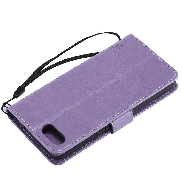 Imprint Cat and Tree Wallet Stand PU Leather Case for Sony Xperia XZ4 Compact - Light Purple-6