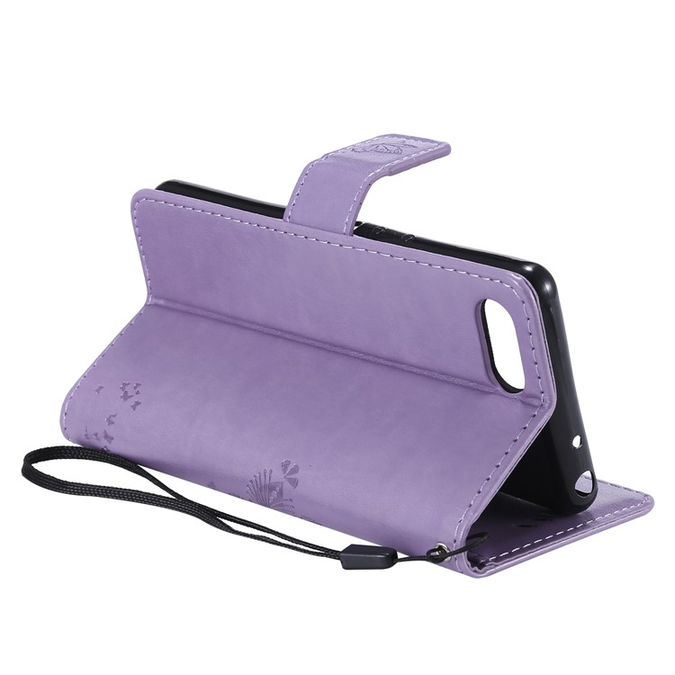 Imprint Cat and Tree Wallet Stand PU Leather Case for Sony Xperia XZ4 Compact - Light Purple-7