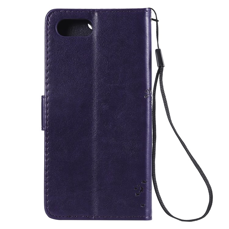 Imprint Cat and Tree Wallet Stand PU Leather Case for Sony Xperia XZ4 Compact - Dark Purple-3