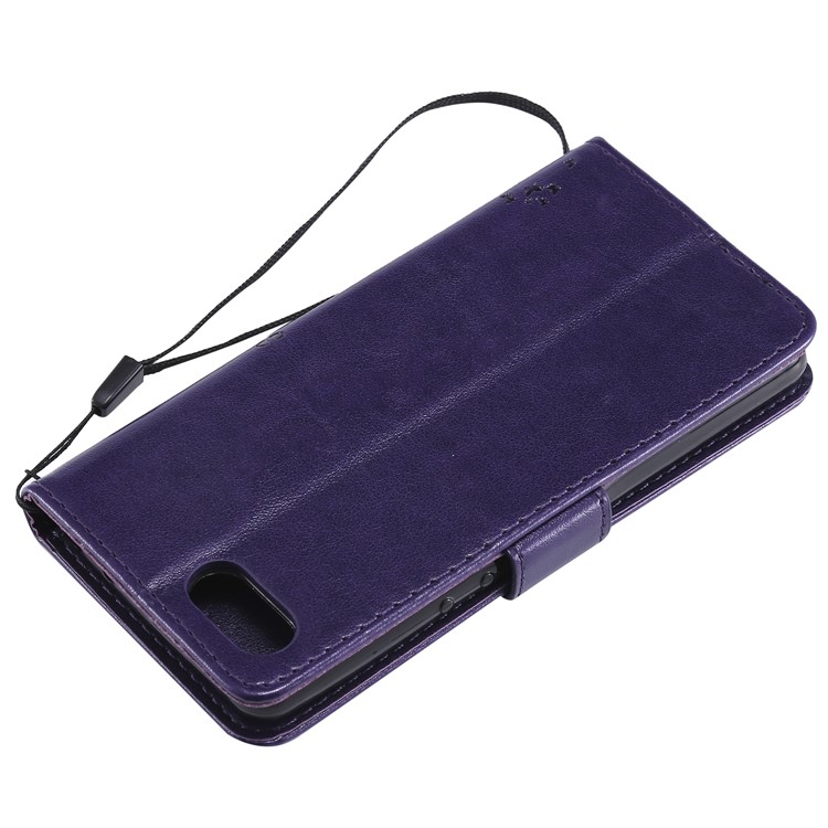 Imprint Cat and Tree Wallet Stand PU Leather Case for Sony Xperia XZ4 Compact - Dark Purple-6