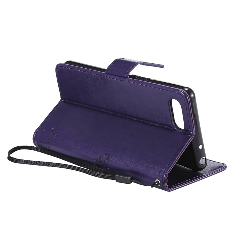 Imprint Cat and Tree Wallet Stand PU Leather Case for Sony Xperia XZ4 Compact - Dark Purple-7
