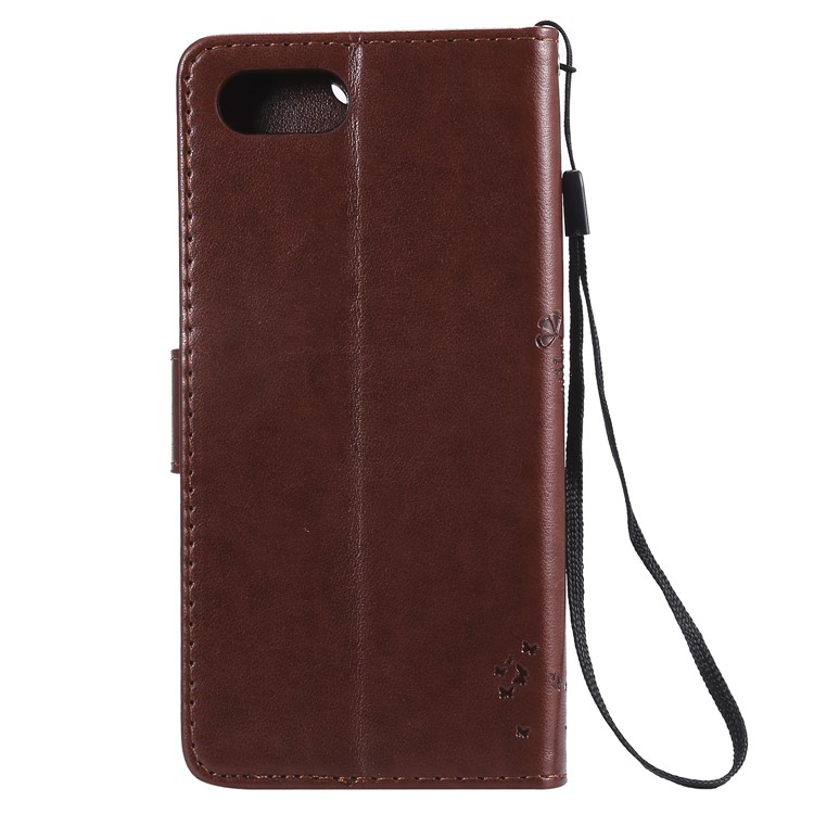 Imprint Cat and Tree Wallet Stand PU Leather Case for Sony Xperia XZ4 Compact - Brown-3
