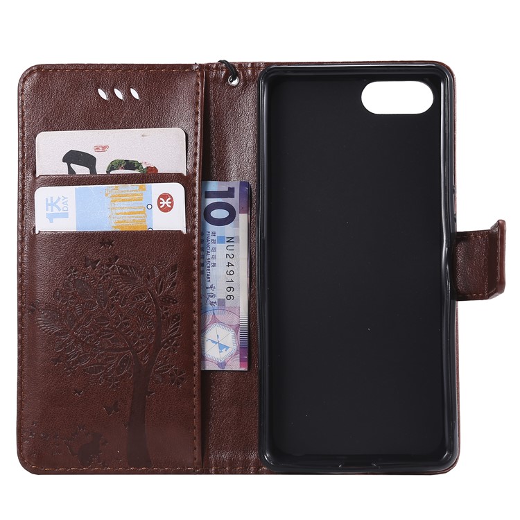 Imprint Cat and Tree Wallet Stand PU Leather Case for Sony Xperia XZ4 Compact - Brown-4