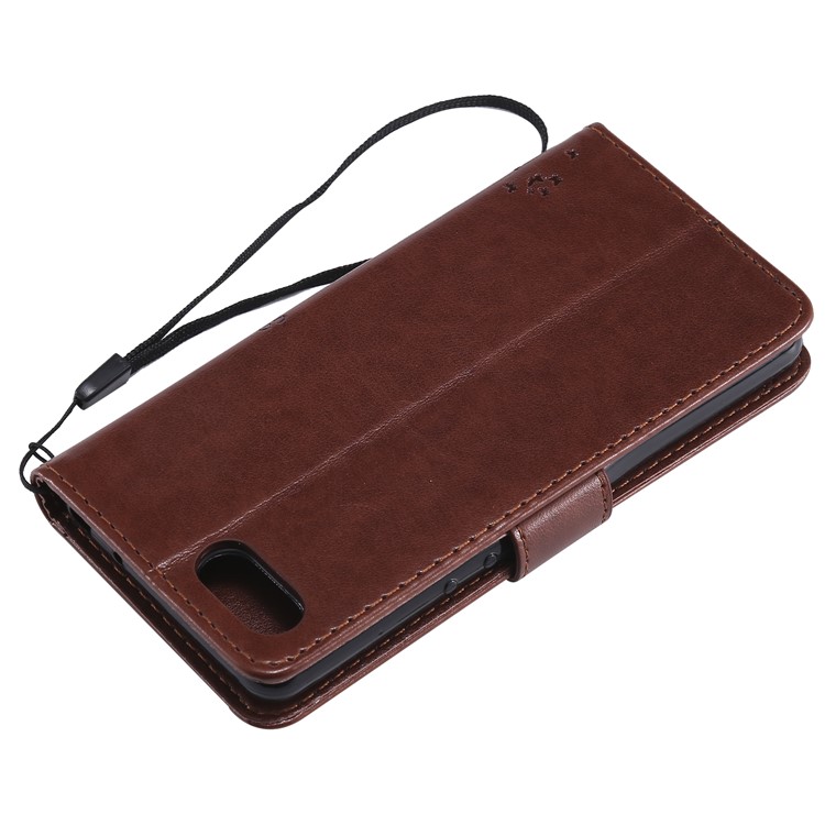 Imprint Cat and Tree Wallet Stand PU Leather Case for Sony Xperia XZ4 Compact - Brown-6
