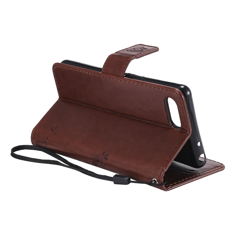 Imprint Cat and Tree Wallet Stand PU Leather Case for Sony Xperia XZ4 Compact - Brown-7
