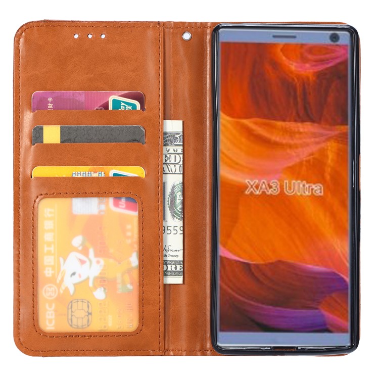 Auto-absorbed Wallet Stand Flip Leather Mobile Cover for Sony Xperia 10 - Brown-4