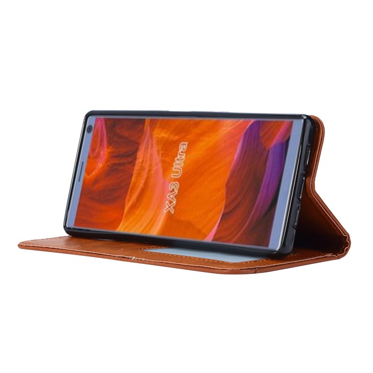 Auto-absorbed Wallet Stand Flip Leather Mobile Cover for Sony Xperia 10 - Brown-5