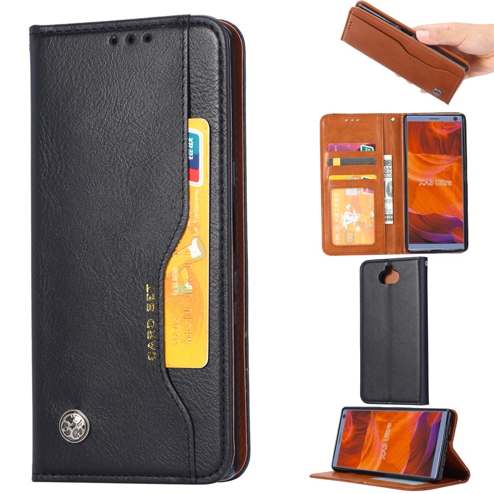 Auto-absorbed Wallet Stand Flip Leather Mobile Cover for Sony Xperia 10 - Black-1