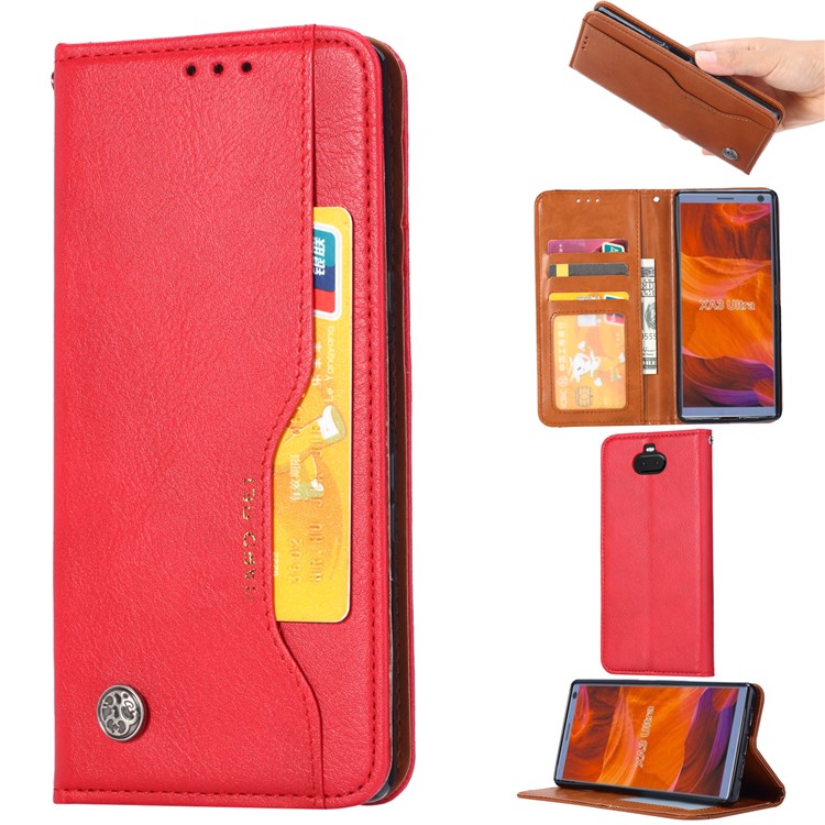 Auto-absorbed Wallet Stand Flip Leather Mobile Cover for Sony Xperia 10 - Red-1