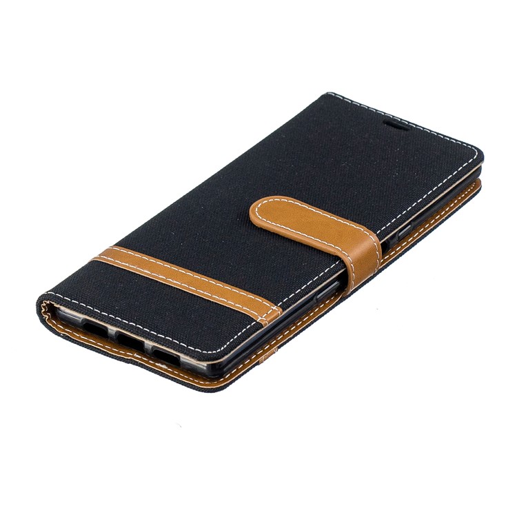 For Sony Xperia 10 Assorted Color Jeans Cloth Wallet Stand Leather Mobile Case - Black-6