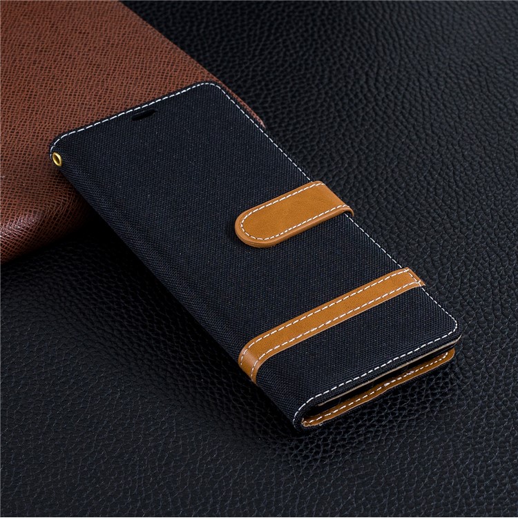 For Sony Xperia 10 Assorted Color Jeans Cloth Wallet Stand Leather Mobile Case - Black-9