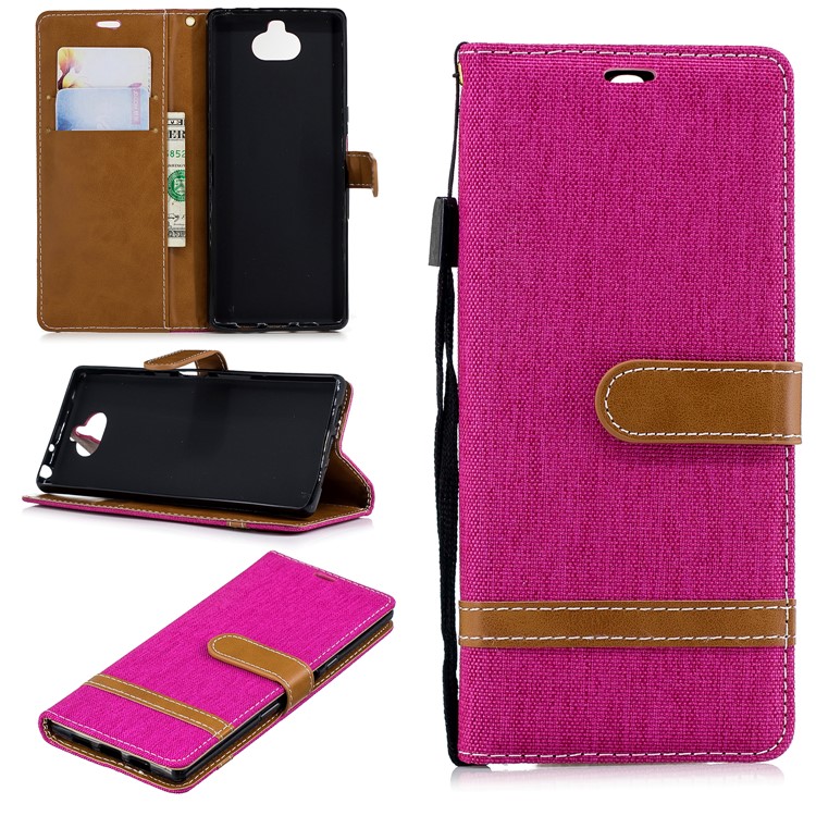 For Sony Xperia 10 Assorted Color Jeans Cloth Wallet Stand Leather Mobile Case - Rose-1