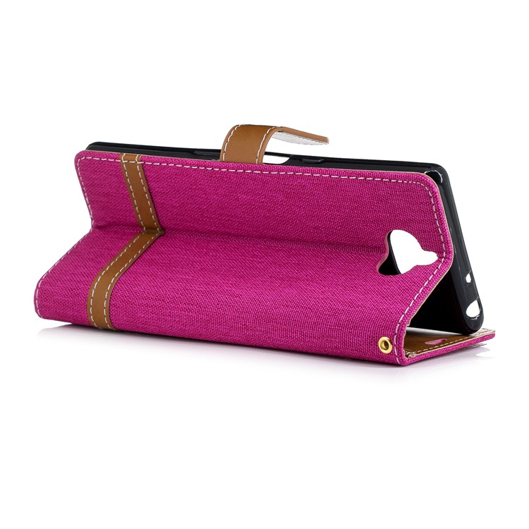 For Sony Xperia 10 Assorted Color Jeans Cloth Wallet Stand Leather Mobile Case - Rose-6