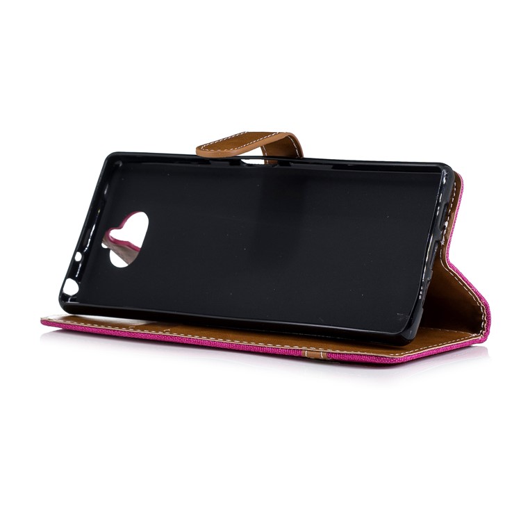 For Sony Xperia 10 Assorted Color Jeans Cloth Wallet Stand Leather Mobile Case - Rose-7