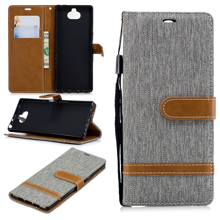 For Sony Xperia 10 Assorted Color Jeans Cloth Wallet Stand Leather Mobile Case - Grey-1
