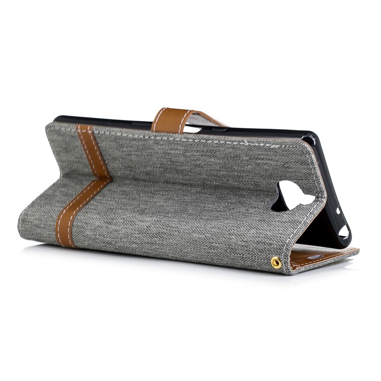 For Sony Xperia 10 Assorted Color Jeans Cloth Wallet Stand Leather Mobile Case - Grey-6