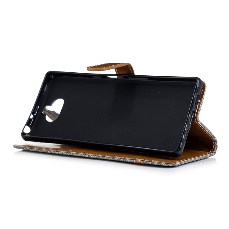 For Sony Xperia 10 Assorted Color Jeans Cloth Wallet Stand Leather Mobile Case - Grey-7