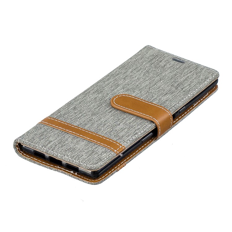 For Sony Xperia 10 Assorted Color Jeans Cloth Wallet Stand Leather Mobile Case - Grey-8