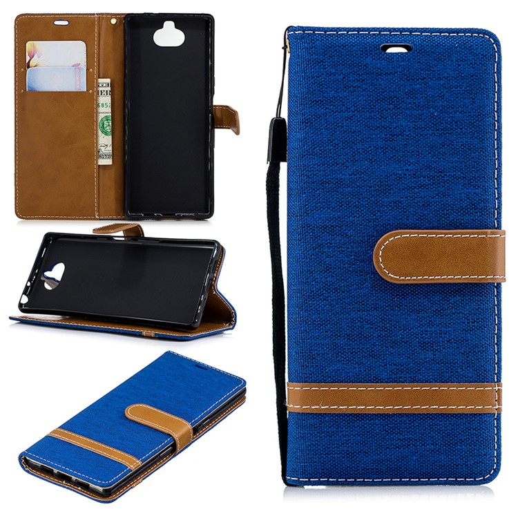 For Sony Xperia 10 Assorted Color Jeans Cloth Wallet Stand Leather Mobile Case - Baby Blue-1
