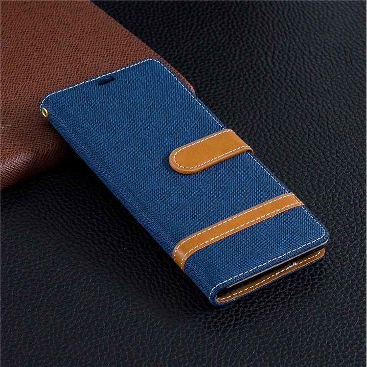 For Sony Xperia 10 Assorted Color Jeans Cloth Wallet Stand Leather Mobile Case - Dark Blue-2