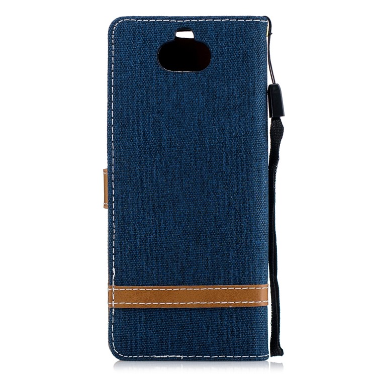 For Sony Xperia 10 Assorted Color Jeans Cloth Wallet Stand Leather Mobile Case - Dark Blue-5