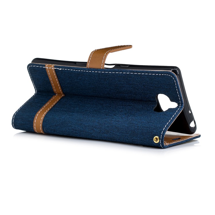 For Sony Xperia 10 Assorted Color Jeans Cloth Wallet Stand Leather Mobile Case - Dark Blue-6