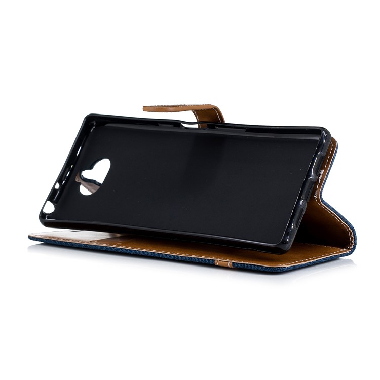 For Sony Xperia 10 Assorted Color Jeans Cloth Wallet Stand Leather Mobile Case - Dark Blue-7
