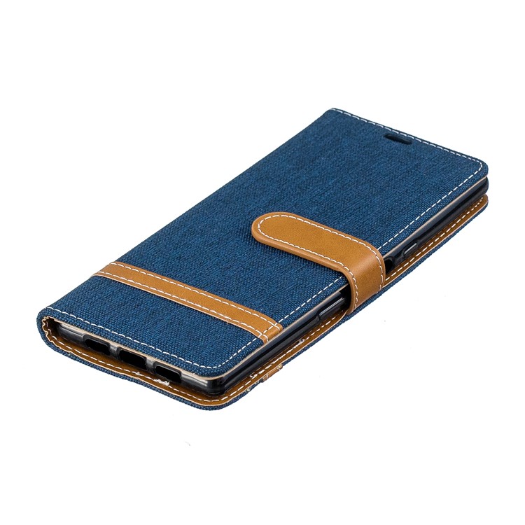 For Sony Xperia 10 Assorted Color Jeans Cloth Wallet Stand Leather Mobile Case - Dark Blue-8